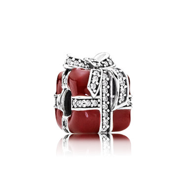 Pandora Gift Silver Charm With Clear Cubic Zirconia And Red Enamel