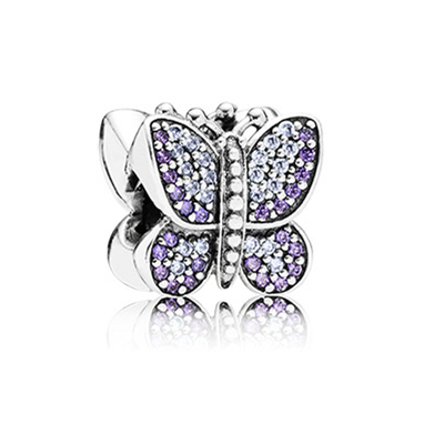 Pandora Pave Butterfly Silver Charm With Purple And Lavender Cubic Zirconia