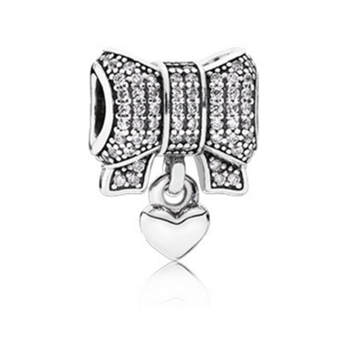 Pandora Bow Silver Charm With Clear Cubic Zirconia And Heart