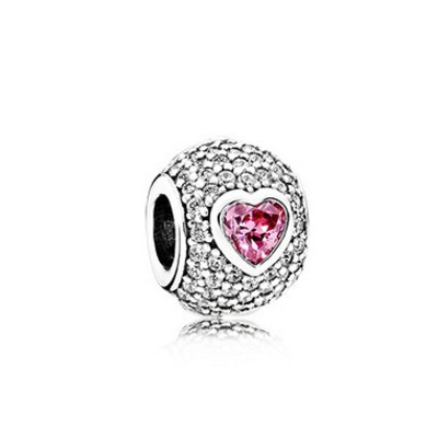 Pandora Heart Pave Silver Charm With Clear And Fancy Pink Cubic Zirconia