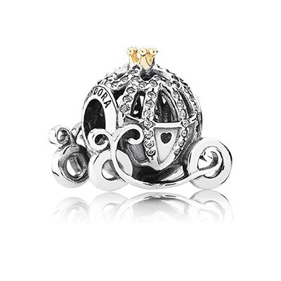 Pandora Silver Disney Cinderella Pumpkin Coach Charm With 14k Gold And Cz