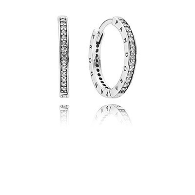 Pandora Pandora Signature With Clear Cz Hoop Earrings